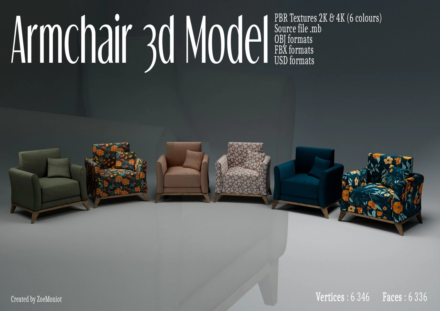 Armchair 04 3D Model .c4d .max .obj .3ds .fbx .stl .blend 