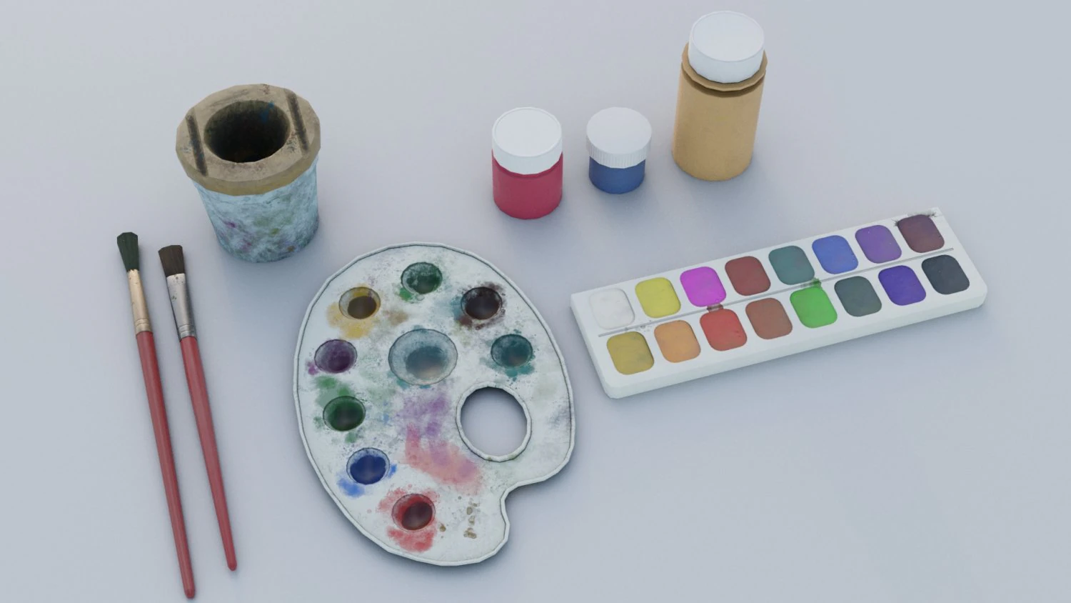 Palette for painting with gouache and watercolors 3D Model .c4d .max .obj .3ds .fbx .stl .blend 