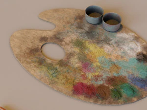 Art supplies with palette for painting with oil paints 3D Model