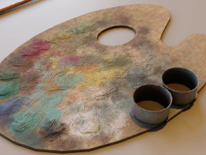 Art supplies with palette for painting with oil paints 3D Model
