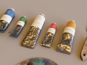 Art supplies with palette for painting with oil paints Modelo 3D