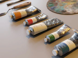 Art supplies with palette for painting with oil paints 3D Model