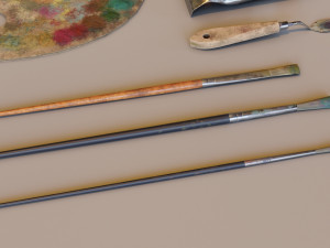 Art supplies with palette for painting with oil paints Modelo 3D