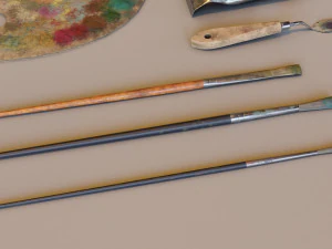 Art supplies with palette for painting with oil paints 3D Model