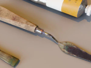 Art supplies with palette for painting with oil paints 3D Model