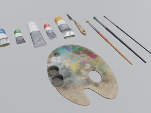 Art supplies with palette for painting with oil paints Modelo 3D