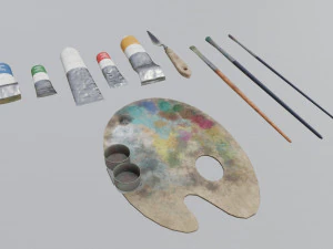 Art supplies with palette for painting with oil paints 3D Model