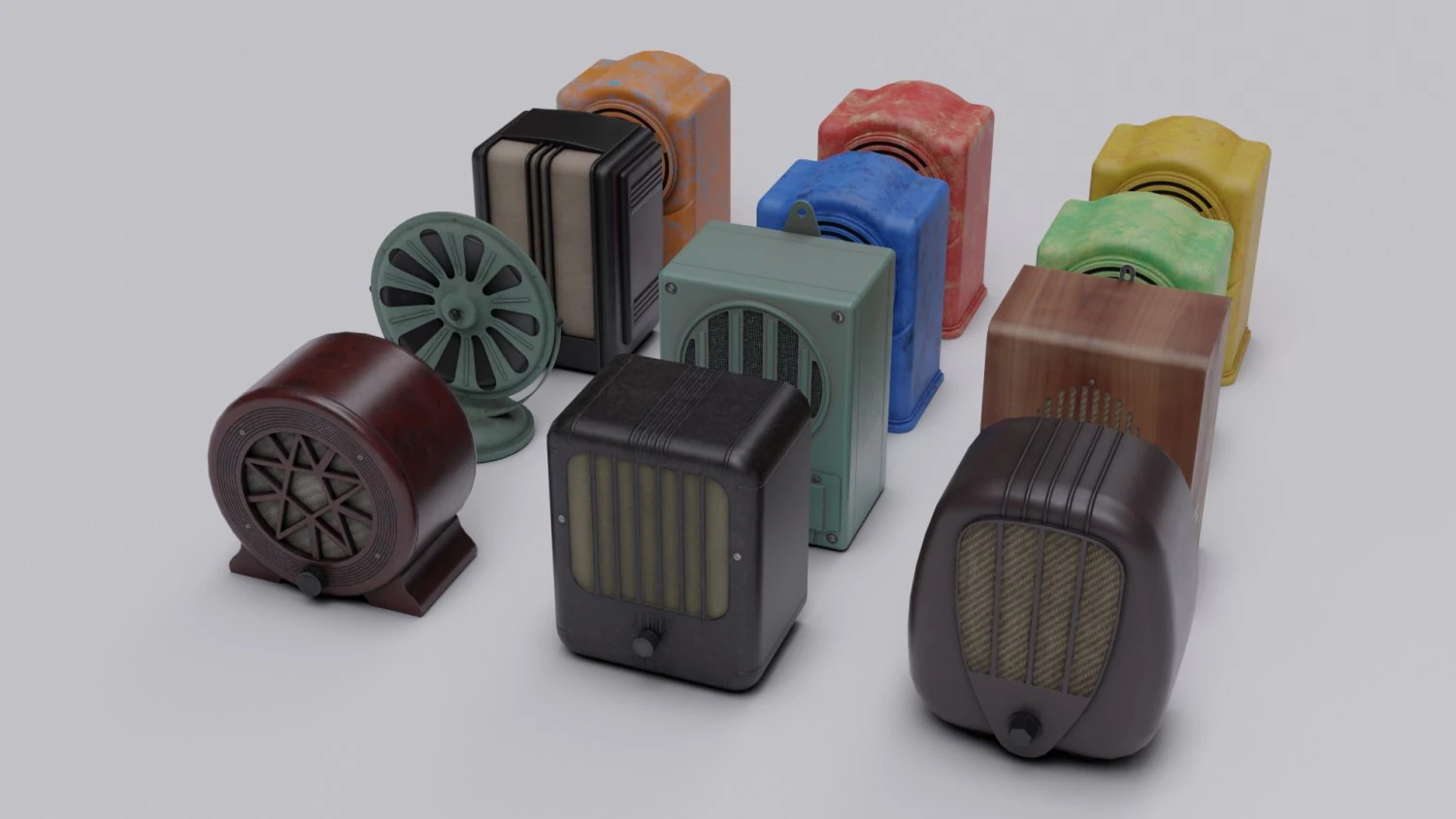 Set of Old Broadcast Loudspeakers from USSR Old Soviet radio 3D Model .c4d .max .obj .3ds .fbx .stl .blend 