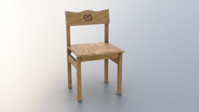 Old small wooden chair for kids from USSR with cat drawing on it 3D Модель .c4d .max .obj .3ds .fbx .stl .blend 