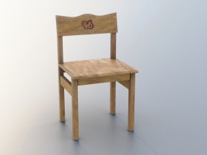 Old small wooden chair for kids from USSR with cat drawing on it Model 3D