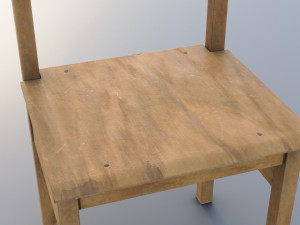 Old small wooden chair for kids from USSR with cat drawing on it 3D Модель