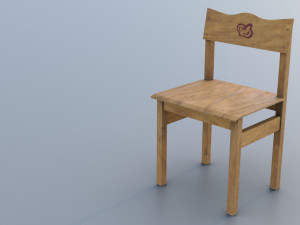Old small wooden chair for kids from USSR with cat drawing on it 3D Модель