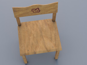 Old small wooden chair for kids from USSR with cat drawing on it 3D Модель