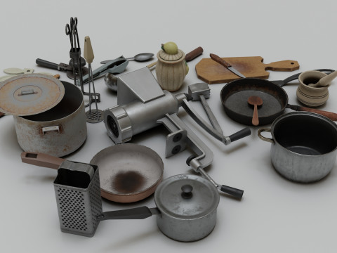 Big set of old kitchen appliances of 25 models Model 3D