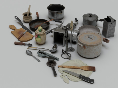 Big set of old kitchen appliances of 25 models Model 3D