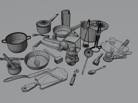 Big set of old kitchen appliances of 25 models Model 3D