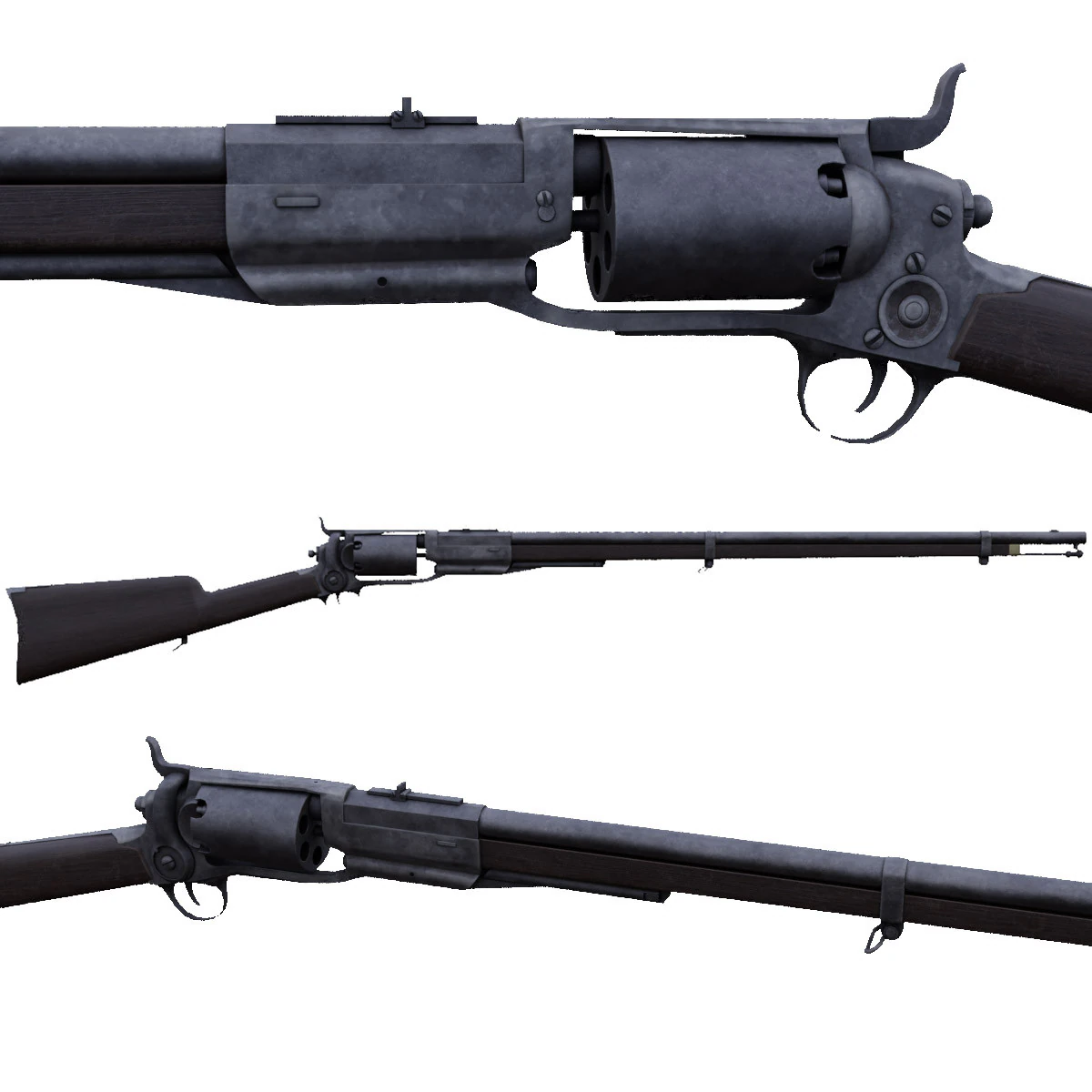 Colt 1855 revolving rifle 3D Model .c4d .max .obj .3ds .fbx .stl .blend 