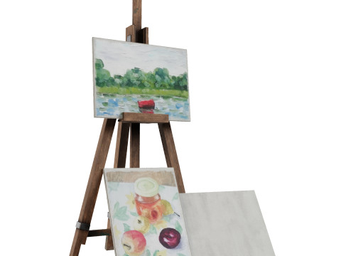 Easel with paintings 3D Model