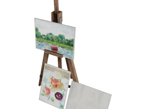 Easel with paintings 3D Model