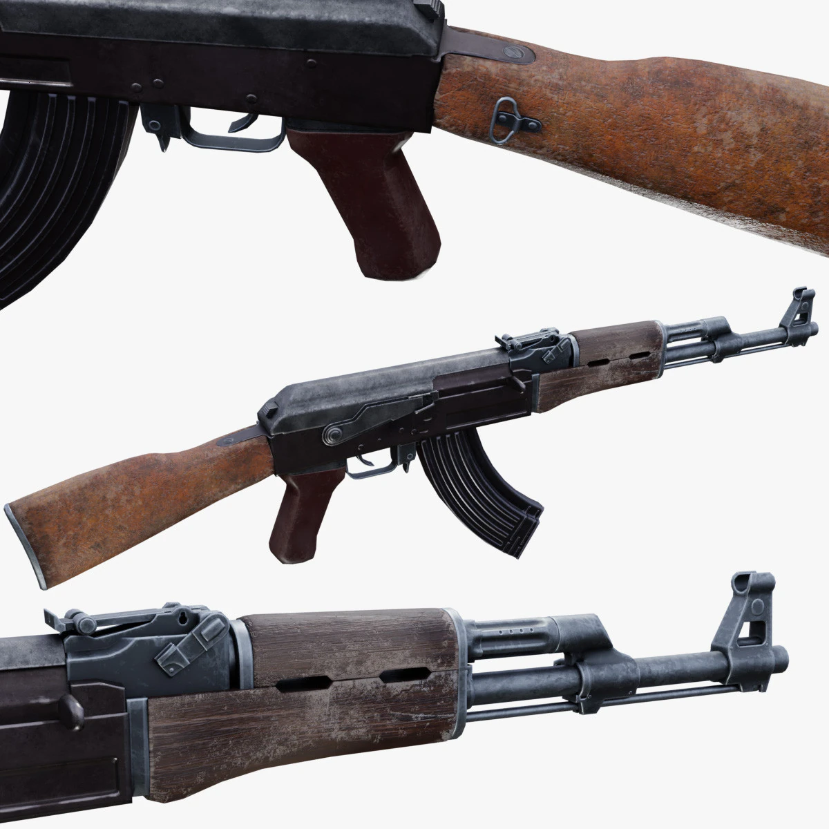 Old AK 47 3D Model .c4d .max .obj .3ds .fbx .stl .blend