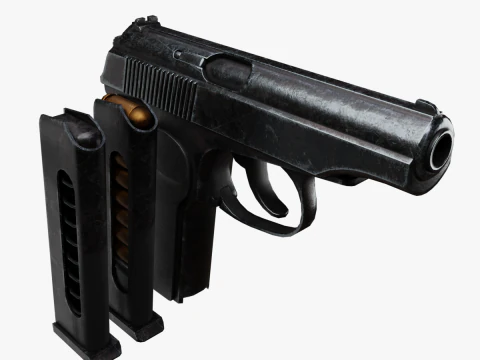 Старый изношенный пистолет Макарова. 3D Модель