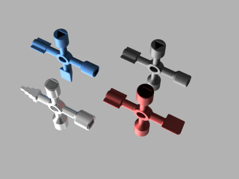Chiave multiuso 4 in 1 per armadi a gas, elettrici e con radiatori Modello 3D