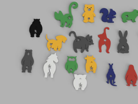 Funny Animal Bag Clips Set 3D Model