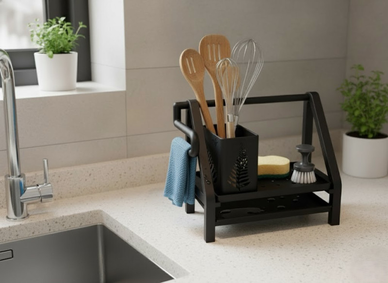 Kitchen Organizer with Towel Holder and Utensil Container 3D Модель .c4d .max .obj .3ds .fbx .stl .blend
