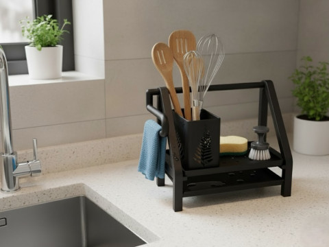 Kitchen Organizer with Towel Holder and Utensil Container Modelo 3D