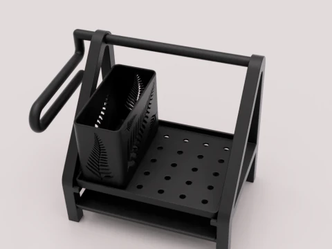Kitchen Organizer with Towel Holder and Utensil Container 3D Model