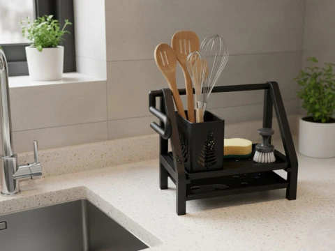 Kitchen Organizer with Towel Holder and Utensil Container 3D Model