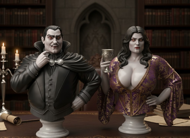 Vampire Couple Busts Count Countess 3D मॉडल .c4d .max .obj .3ds .fbx .stl .blend