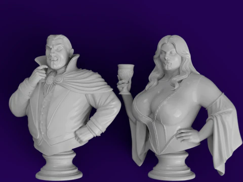 Vampire Couple Busts Count Countess 3D Model