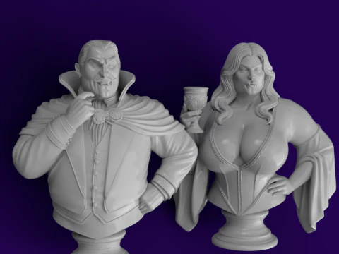 Vampire Couple Busts Count Countess 3D Model