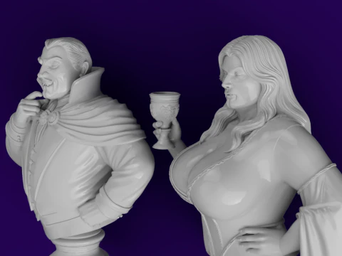 Vampire Couple Busts Count Countess 3D Model