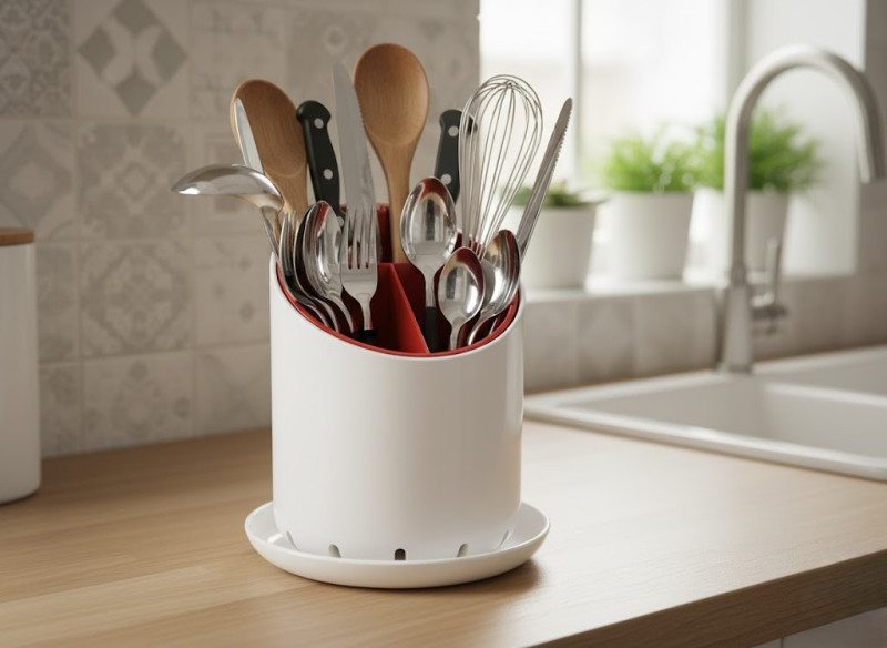 Stylish Draining Cutlery Caddy 3D Model .c4d .max .obj .3ds .fbx .stl .blend 