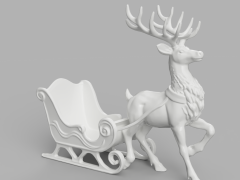 Christmas Reindeer and Sleigh 3D Model