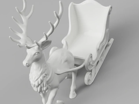 Christmas Reindeer and Sleigh 3D Model