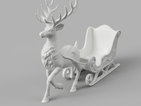 Christmas Reindeer and Sleigh 3D Model