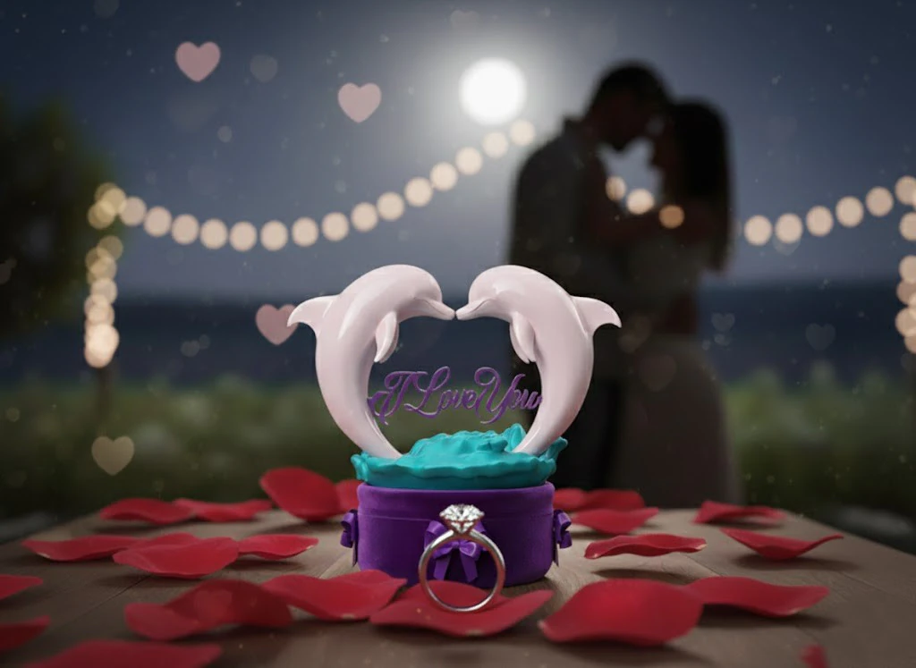 Dolphin Love Patience Ring Box 3D Model .c4d .max .obj .3ds .fbx .stl .blend 