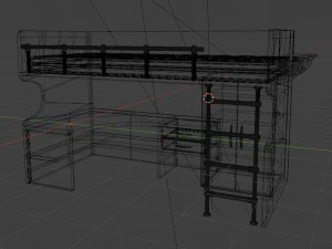 A desk with a bed 3D Model