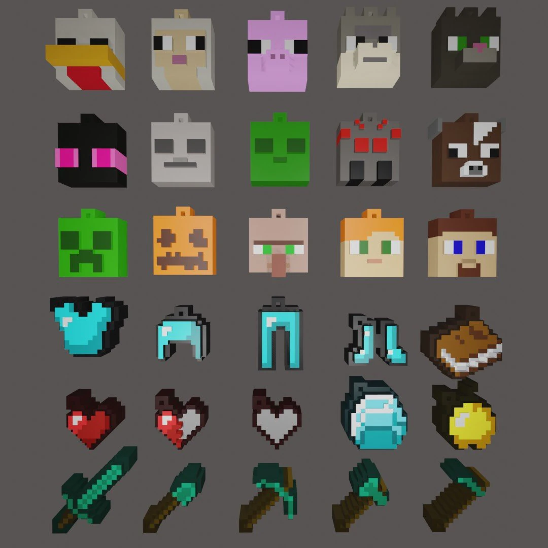 Minecraft keychains 3D Print Model .c4d .max .obj .3ds .fbx .stl .blend 