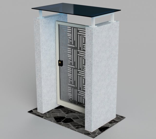 Laser-cut iron pedestrian gate with Platform glass roof 3Dモデル .c4d .max .obj .3ds .fbx .stl .blend