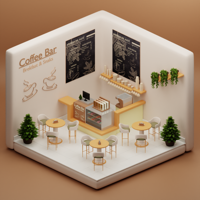 Coffe Bar 3D Model .c4d .max .obj .3ds .fbx .stl .blend 