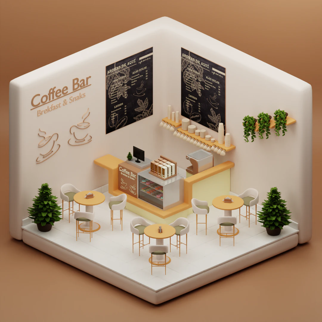 Coffe Bar 3D Model .c4d .max .obj .3ds .fbx .stl .blend 