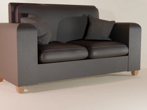 Set di due divani in pelle marrone e nera con cuscini Modello 3D