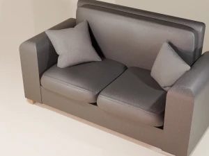 Set of two brown and black leather sofas with pillows 3D Model