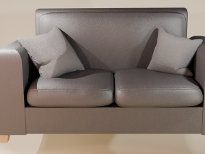 Set of two brown and black leather sofas with pillows 3D Модель
