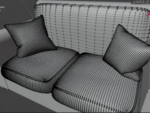 Set of two brown and black leather sofas with pillows 3D Model