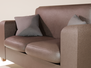 Set of two brown and black leather sofas with pillows 3D Модель